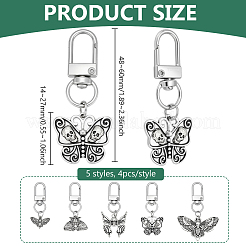 20Pcs 5 Styles Butterfly Moth Alloy Pendant Decorations&nbsp;HJEW-PH02256