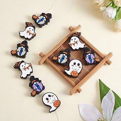 ハロウィーンシリコンフォーカルビーズ12スタイル4個  魔女と幽霊  ミックスカラー  31x26.5x8.5mm  穴：2.5mm&nbsp;JX753A