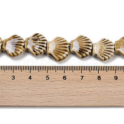 手作り陶器ビーズ連売り  シェル形状  バリーウッド  13.5x13~14x6mm  穴：1.8mm  約28個/連  14.37''（36.5センチメートル）&nbsp;PORC-Q002-01A-01