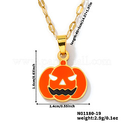 304 Stainless Steel Enamel Halloween Pumpkin Pendant Dapped Chain Necklaces&nbsp;BZ8585