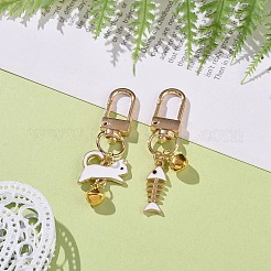 Cat & Fishbone Shape Alloy Enamel Charms Keychain&nbsp;KEYC-JKC00431-01