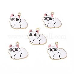 合金エナメルチャーム  カドミウムフリー＆ニッケルフリー＆鉛フリー  ゴールドカラー  猫のチャーム  ホワイト  22x24x2mm  穴：1.8mm&nbsp;ENAM-M046-11G-G