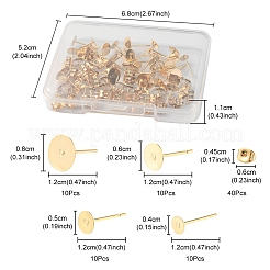 40個 4サイズ 304ステンレススチールスタッドピアス金具  フラットラウンドイヤリングのセッティング  40個のイヤーナット付き  ゴールドカラー  4~8x0.3mm  ピン：0.7mm  10pcs /サイズ&nbsp;STAS-YW0001-55