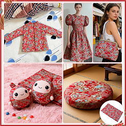 和風の綿織物  服装アクセサリー  クレーン模様  ファイヤーブリック  1000x1500x0.3mm&nbsp;DIY-WH0780-30C