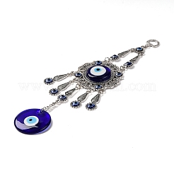 Blue Flat Round with Evil Eye Lampwork Pendant Decoration&nbsp;HJEW-Z005-02AS