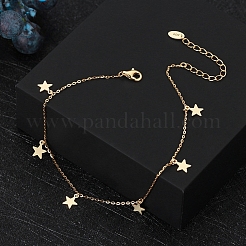 925 Sterling Silver Cable Chain Anklets with Star Charms for Women&nbsp;AJEW-F162-011G