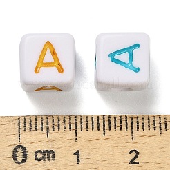 不透明なアクリルビーズ  エナメルスタイル  文字付きのキューブ  文字a  10x9.5x9mm  穴：3.8mm&nbsp;X-OACR-I022-01A