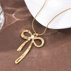 304 Stainless Steel Bowknot Pendant Double Layer Necklaces for Women&nbsp;LS-NJEW-Z108-01G