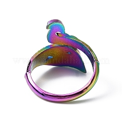 Rainbow Color Zinc Alloy Peacock Open Cuff Ring&nbsp;RJEW-WH0003-05A