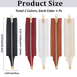 5個 5色 PUレザーハンドバッグジッパー  ライトゴールド  ミックスカラー  243x50x3~10mm  穴：2mm  1pc /カラー&nbsp;PURS-CY0001-03
