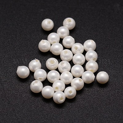 シェルパールビーズ  ラウンド  グレードA  片穴  ホワイト  4mm  穴：0.8mm&nbsp;X-BSHE-L031-01-4mm-1