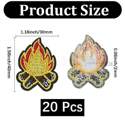 ポリエステル製衣類パッチ20個  たき火  ゴールド  40x30x2mm&nbsp;PATC-CY0001-40-1