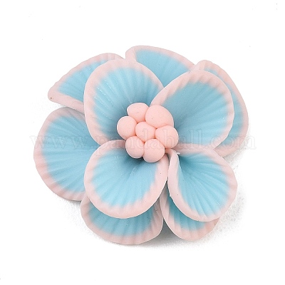 3D手作りポリマークレイフラワーカボション  スクラップブッキング用の花柄の平らなカボション  スマホケースの装飾＆クラフト用品  空色  24~28x25~28x10~11mm&nbsp;PY-CBA4D86-01A-1