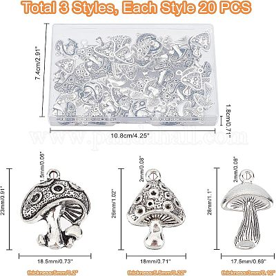 60個3スタイル亜鉛合金ペンダント キノコ アンティークシルバー 23