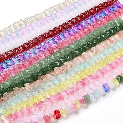 透明ガラスビーズ連売り  蓮  ミックスカラー  10x14x7mm  穴：0.8mm  約38個/連  14.17インチ（36cm）&nbsp;GLAA-F114-01-1