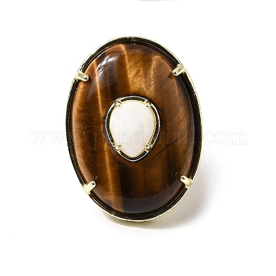 Natural Tiger Eye & Moonstone Cuff Rings&nbsp;G-B186-03G-1