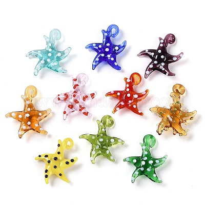 手作りランプワークペンダント  バンピー  ヒトデ  ミックスカラー  28~34x27~30x7~8.5mm  穴：2~2.5mm&nbsp;LAMP-C015-02-1