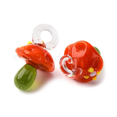 手作りランプワークペンダント  バンピー  キノコ  レッドオレンジ  24.5~29.5x15~18.5mm  穴：2~5mm&nbsp;LAMP-M02-01Y-1