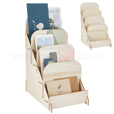 4段木製ポストカード収納ライザーラック フローラルホワイト 19.8