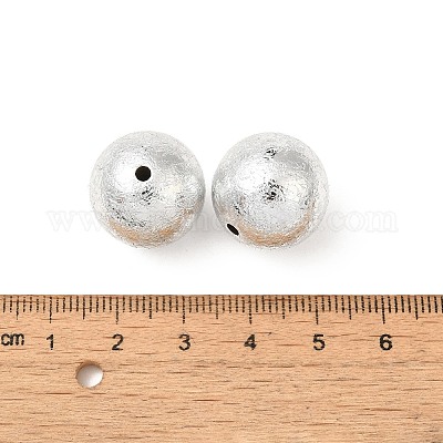 UVメッキ CCB プラスチックビーズ  テクスチャー  ラウンド  銀  17.5x17mm  穴：2.4mm&nbsp;FIND-Z066-02C-1