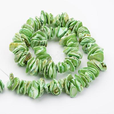 天然石シェルビーズ連売り  染め  ナゲット  ライム  10~20x8~12x3~6mm  穴：1mm  約15.7インチ&nbsp;BSHE-P010-05-1