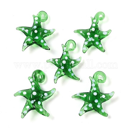 手作りランプワークペンダント  バンピー  ヒトデ  グリーン  28~34x27~30x7~8.5mm  穴：2~2.5mm&nbsp;LAMP-C015-02F-1