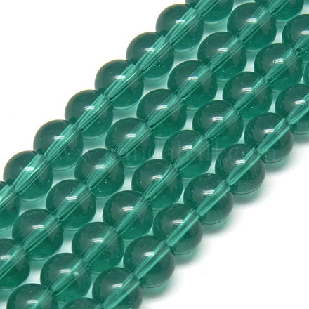 ガラスビーズ連売り  ラウンド  ティール  6mm  穴：1mm  約50個/連  13インチ&nbsp;GR6mm53Y-1