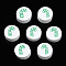 Handmade Polymer Clay Beads, Flat Round with Christmas Candy Cane, Green, 9~9.5x4~4.5mm, Hole: 1.5mm