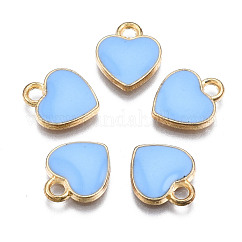 Alloy Enamel Charms, Heart, Light Gold, Light Sky Blue, 12x10x2mm, Hole: 2mm