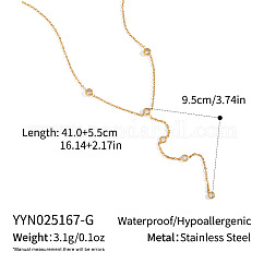 European 304 Stainless Steel Pave Clear Cubic zirconia Flat Round Tassel Y Necklaces, Real 18K Gold Plated, 16.14 inch(41cm)