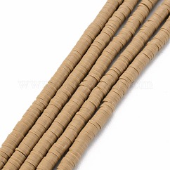 Handmade Polymer Clay Bead Strands, Heishi Beads, Disc/Flat Round, BurlyWood, 4x0.5~1mm, Hole: 1.5mm, about 320~447pcs/strand, 15.74~16.92 inch