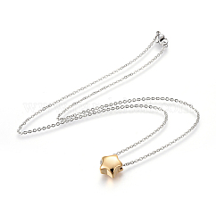 304 Stainless Steel Pendant Necklaces, with Lobster Claw Clasps and Cable Chains, Star, Golden & Stainless Steel Color, 17.9 inch(45.5cm), Pendant: 11.5x11.5x6mm