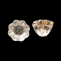 透明ガラスビーズ  グリッター金粉付き  ハスの花  桃パフ  11x7mm  穴：1.2mm&nbsp;FIND-C034-02