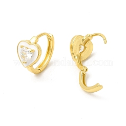 Enamel Heart Hoop Earrings with Clear Cubic Zirconia&nbsp;EJEW-E270-03G