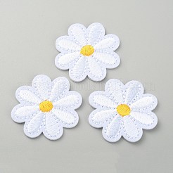 デイジーフラワーコンピュータ刺繍布アイロン/縫い付けパッチ  マスクと衣装のアクセサリー  アップリケ  接着剤付き  ホワイト  40.5x2mm&nbsp;DIY-WH0399-25