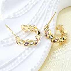 Brass Micro Pave Cubic Zirconia C-Shape Stud Earrings for Women&nbsp;EJEW-F363-01G