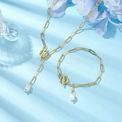 Oval Natural Cultured Freshwater Pearl Pendant Necklaces & Bracelets Jewelry Sets&nbsp;SJEW-JS01300
