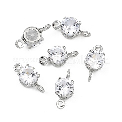 SHEGRACE Brass Pave Cubic Zirconia Flat Round Connector Charms&nbsp;XGRQ2O361-435A-P