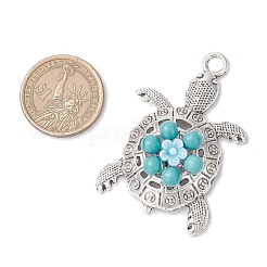 合成ターコイズとアクリルビーズの花の海の動物ペンダント  合金タートルチャーム  アンティークシルバー  ミックスカラー  57.5x37x13mm  穴：4.3mm&nbsp;PALLOY-JF03830
