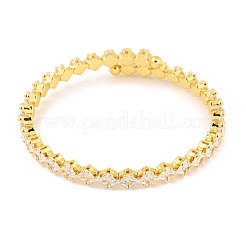 Rack Plating Brass Pave Clear Cubic Zirconia Rhombus Open Cuff Bangles&nbsp;BJEW-B110-02G