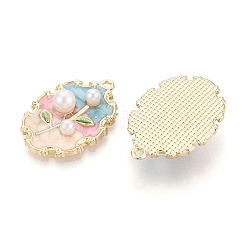 ラックメッキ合金エナメルとABS模造真珠ペンダント  葉と花のチャーム  ゴールドカラー  カドミウムフリー＆ニッケルフリー＆鉛フリー  カラフル  29.5x20.5x7mm  穴：1.6mm&nbsp;ENAM-T091-60A