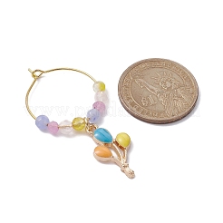 宝石ワイングラスチャーム  真鍮フープピアスと合金エナメルペンダント付き  熱気球  ミックスカラー  48~53mm  内径：23mm&nbsp;AJEW-JO00208