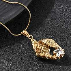 304 Stainless Steel with Clear Glass Leaf Pendant Necklaces&nbsp;NJEW-G184-06G
