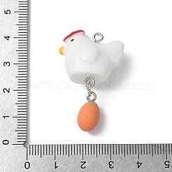 不透明樹脂ペンダント  卵を持つ鶏  プラチナトーンの鉄ループ付き  ホワイト  38.5x23.5x13.5mm  穴：2mm&nbsp;RESI-G115-02