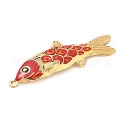 304ステンレススチールエナメルビッグペンダント  魚のチャーム  18KGP本金メッキ  イオンプレーティング（ip）  レッド  50.5x17x3mm  穴：1.8mm&nbsp;STAS-L026-07G-04