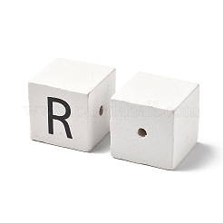木材ヨーロッパのビーズ  大穴ビーズ  文字付きのキューブ  文字r  30.5x30.5x29.5~30.5mm  穴：5mm&nbsp;WOOD-I014-02R