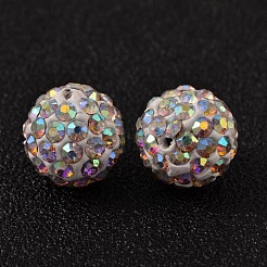 パヴェボールディスコビーズ  樹脂粘土ラインストーンビーズ  グレードA  ラウンド  クリスタルAB  pp14（2~2.1mm）  10mm  穴：1.0~1.2mm&nbsp;RB-H258-10MM-101