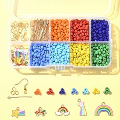 虹色のシードビーズ DIY イヤリング作りキット  虹をテーマにした合金エナメルチャーム付き  ミックスカラー  4~30x18.5x1.5mm  穴：1.8mm&nbsp;DIY-FS0006-68