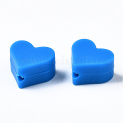 食品グレードの環境に優しいシリコーンビーズ  ハート  ドジャーブルー  13x14x8mm  穴：2mm&nbsp;LS-SIL-N002-11A-08