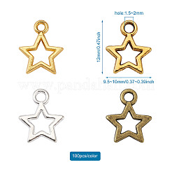 合金チャーム  スター  ミックスカラー  12x9.5~10x1.5mm  穴：1.5~2mm  4色  100個/カラー  400個/セット&nbsp;PALLOY-CD0001-03